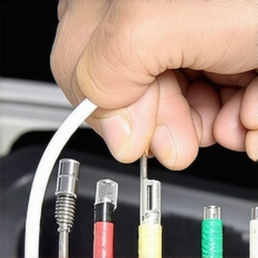 Close up of a T-pin being used to back-probe a vehicle's oxygen sensor wiring harness for diagnostic testing.