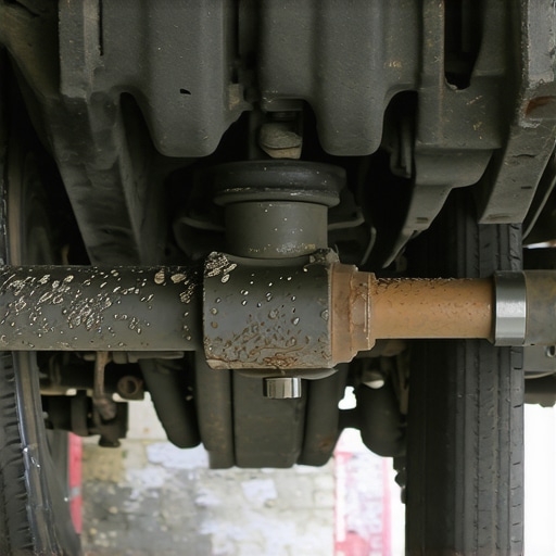 A detailed view of CV joint damage and grease leakage caused by a snapped transmission mount.