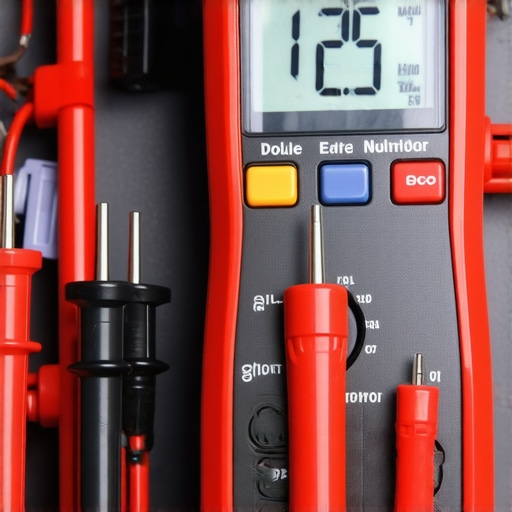 Digital multimeter testing car battery voltage