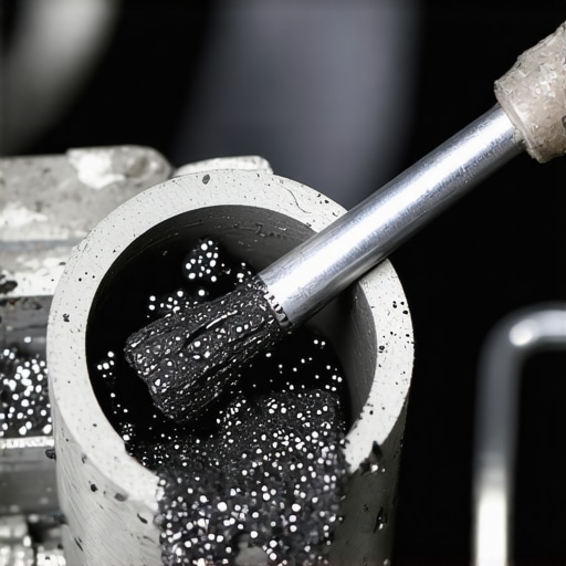 Close-up of a mechanic removing carbon buildup from an intake manifold port with a tool.