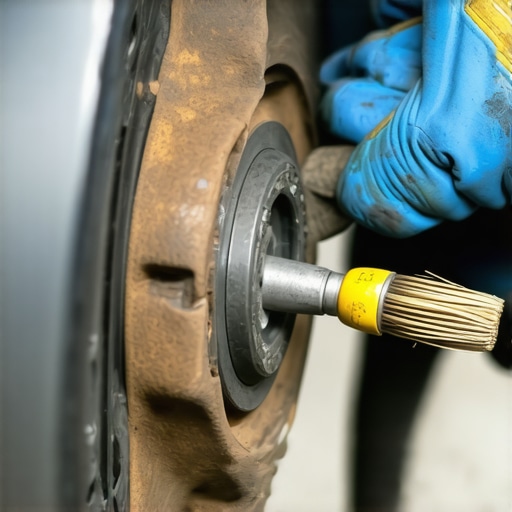 Mechanic cleaning a wheel hub to prevent brake runout and pulling