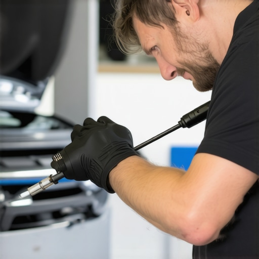 Clogged EGR Valve Inspection Mechanic inspecting a dirty exhaust gas recirculation valve to fix engine stumbling.