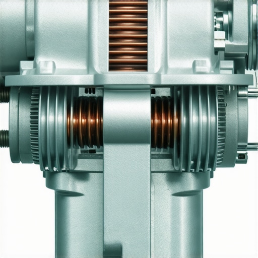 Detailed view of an automotive alternator showing internal copper coils and cooling fins.