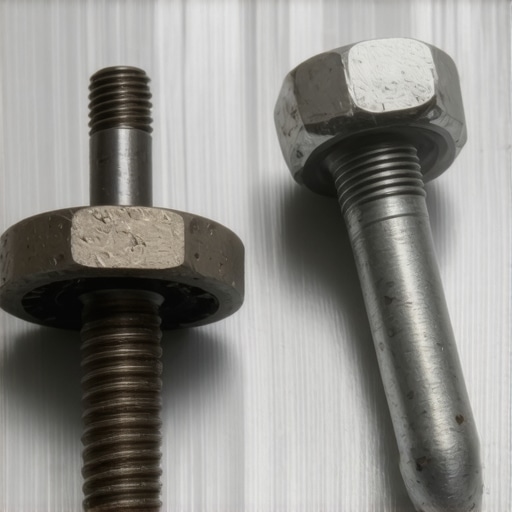 Macro shot showing the physical difference between a pitted, seized brake slide pin and a new replacement part for professional brake service.