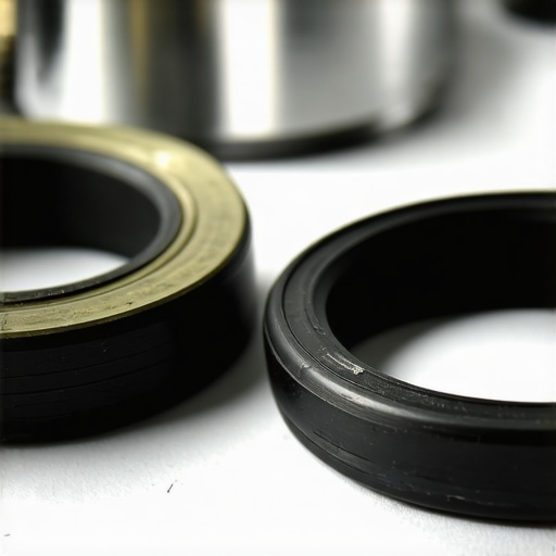 A side-by-side comparison of a cracked engine O-ring and a new Viton replacement seal on an aluminum block.