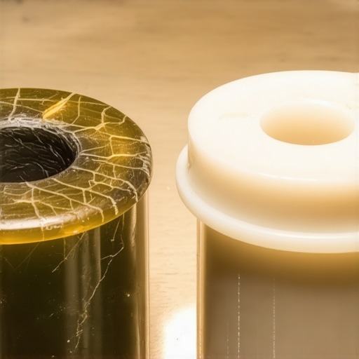 Close-up of a cracked nylon shifter bushing showing thermal degradation next to a replacement part.