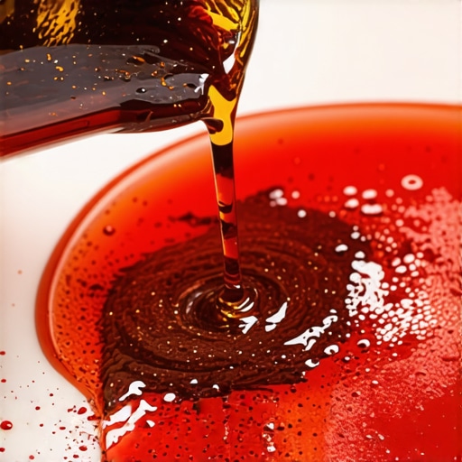 Contaminated vs Clean Power Steering Fluid Comparison of dirty brown power steering fluid and fresh red hydraulic fluid