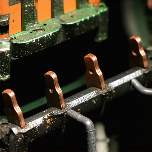 Close-up of green oxidation on car wiring connector pins causing a short circuit.