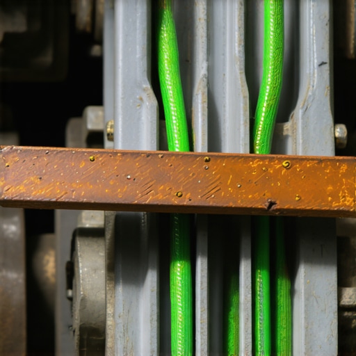 Close up of a frayed and oxidized automotive ground strap showing electrical resistance issues.