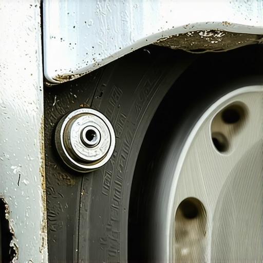 A close-up view of a corroded tire pressure sensor valve stem showing oxidation and damage.