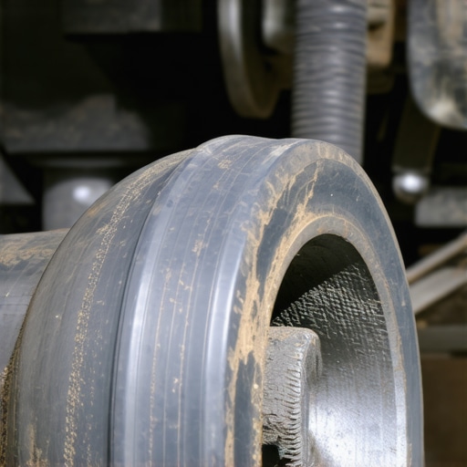 A close-up of a damaged and cracked suspension control arm bushing causing bad wheel alignment.