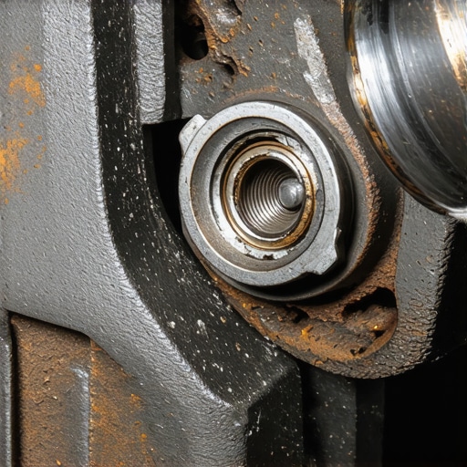 Damaged Driveshaft Universal Joint A close-up view of a rusty and failing U-joint on a car's driveshaft which can cause high-speed vibrations.