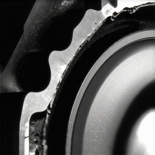 Macro view of a scratched aluminum O-ring groove causing an oil leak path.
