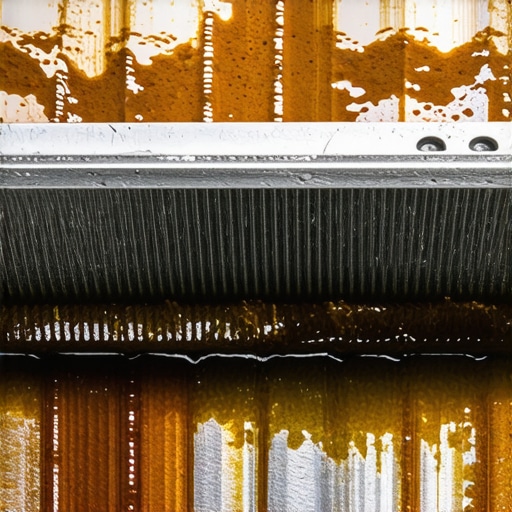 A close-up view of a car oil cooler showing internal damage and brown sludge from oil-coolant intermix.