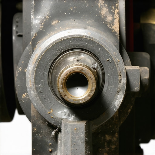 Close-up of a failed dog bone transmission mount showing severely cracked rubber bushings.