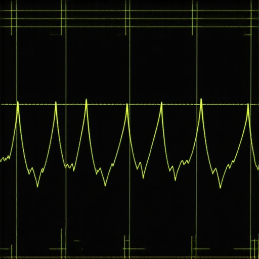 Visual representation of AC ripple voltage on an oscilloscope screen indicating a failing alternator diode.