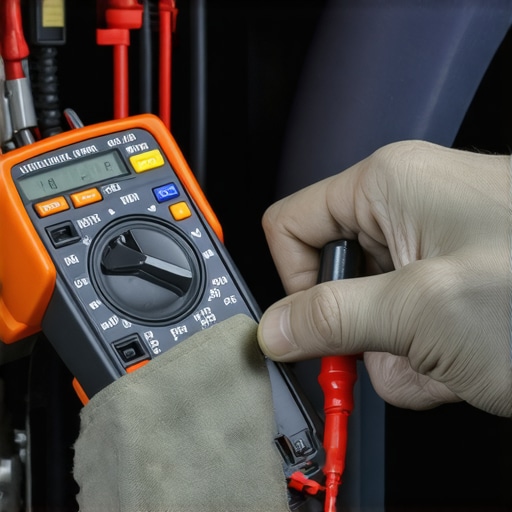 A mechanic testing a car battery voltage to check for sulfur gas leaks from overcharging