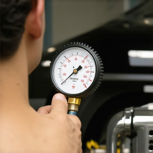 A mechanic testing exhaust backpressure to check for a clogged catalytic converter.