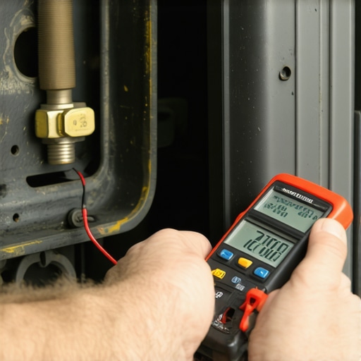 Mechanic testing automotive ground connection with a digital multimeter to fix dashboard flickering