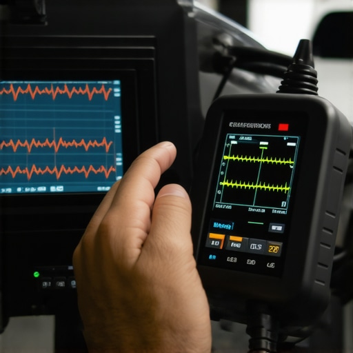 Professional mechanic using digital tools to diagnose active suspension sensors.