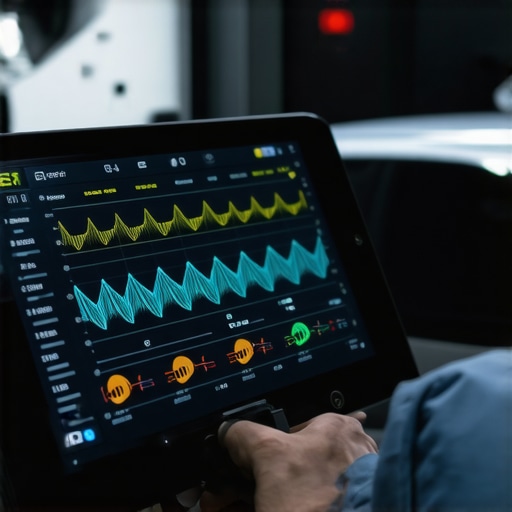 Professional diagnostic scanner displaying live transmission data graphs for electronic troubleshooting.