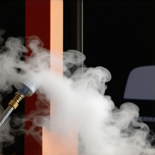 A professional mechanic performing a smoke test on a car engine to identify vacuum leaks.