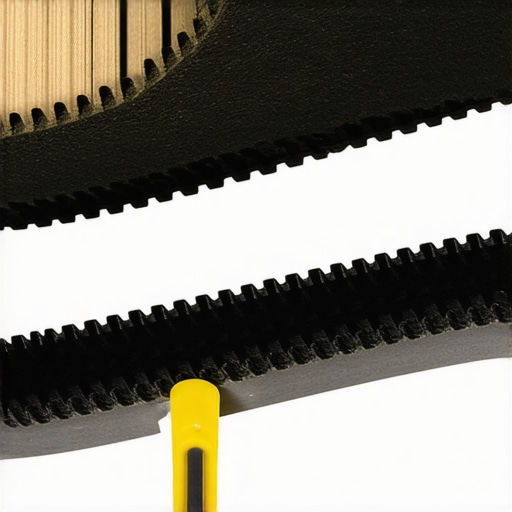 Close-up comparison of a worn serpentine belt rib vs a new one using a depth gauge.