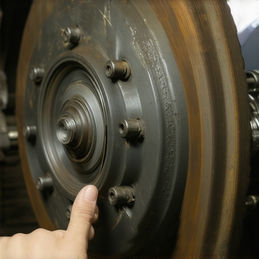 Corroded brake rotor on an electric vehicle showing signs of oxidation and pitting from regenerative braking use.