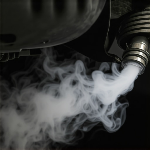 Diagnostic smoke test identifying a hairline crack in a vehicle exhaust manifold.
