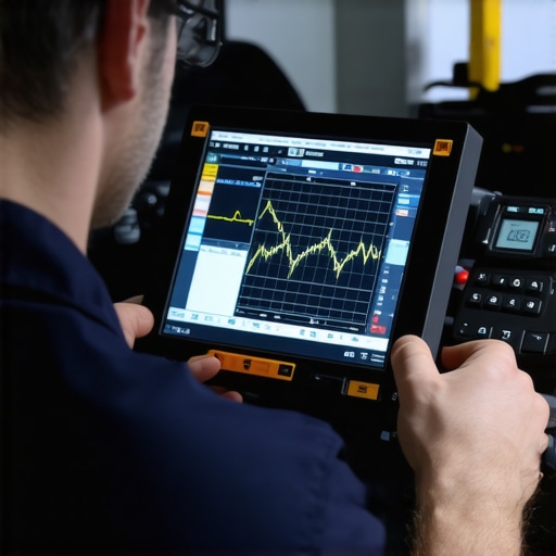 Mechanic using diagnostic tools to troubleshoot a flashing check engine light.