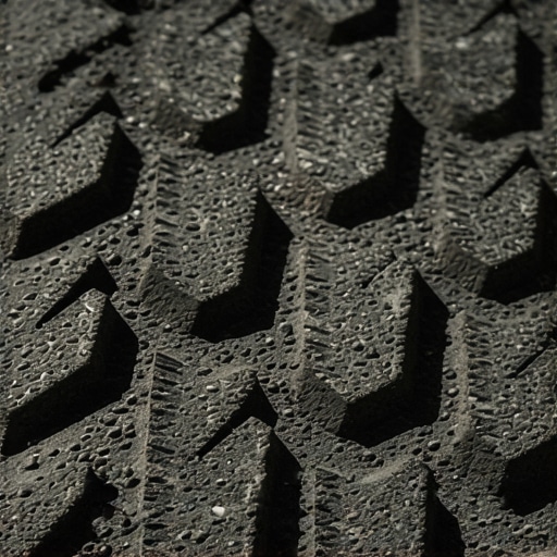 Close-up view of tire tread showing uneven wear caused by suspension and alignment issues.