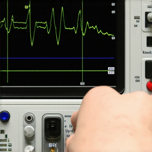 Professional automotive oscilloscope displaying ignition timing and knock sensor waveforms for engine diagnostics.