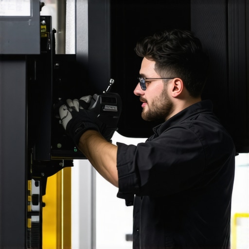 Close-up of a technician calibrating a car's suspension using digital alignment equipment