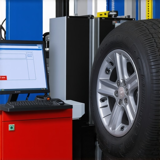 Mechanic using a road force balancer to detect tire structural flat spots.