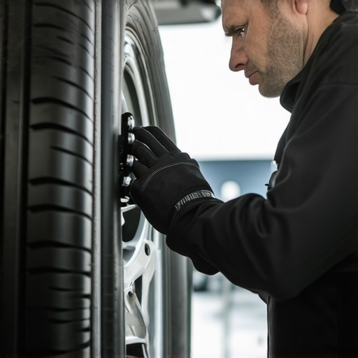 Technician using a road force balancer to solve steering wheel vibrations