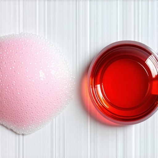 Identifying Coolant Contamination in Transmission Fluid Comparison of pink foamy transmission fluid vs healthy red transmission fluid on a white cloth.