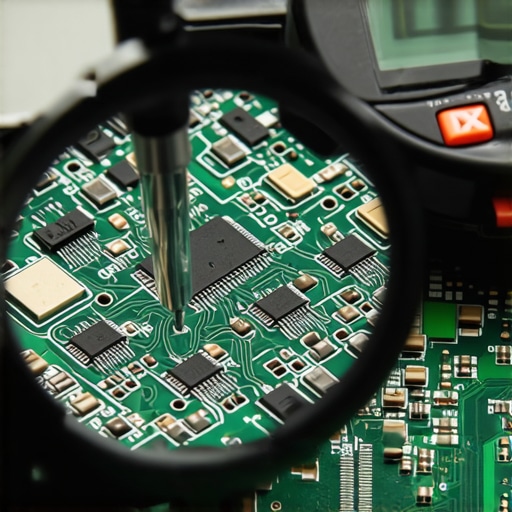 Close-up of a damaged circuit board from a vehicle instrument cluster showing a solder crack.