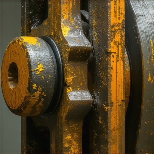 Close-up view of a rusted wheel hub assembly showing severe corrosion between the aluminum knuckle and steel flange.