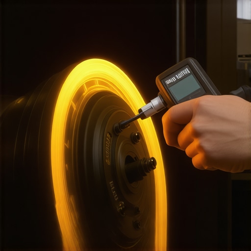 A thermal camera showing heat distribution on a car's brake system during a diagnostic check.
