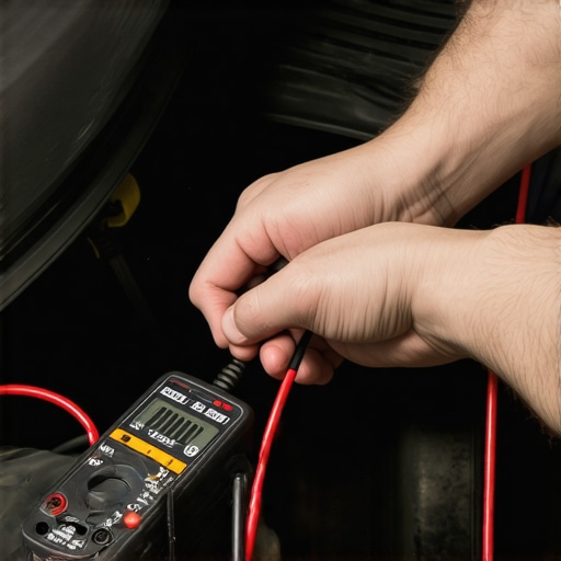 Professional mechanic checking an ignition coil boot for cracks and electrical leakage.