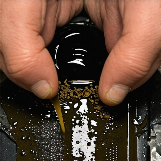Inspecting Transmission Pan for Metal Shavings Close-up of black transmission fluid and metallic debris on a pan magnet