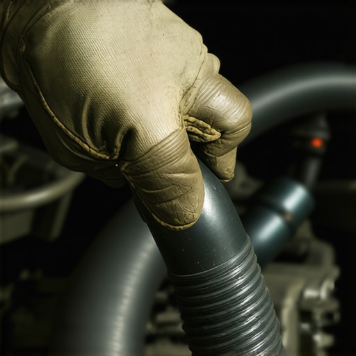 Inspecting a cracked intake bellows for leaks A mechanic inspecting a rubber intake hose for cracks that cause engine hesitation during turns.