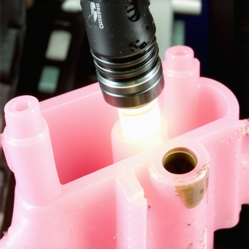 Mechanic looking at a cracked plastic intake manifold on a V6 engine