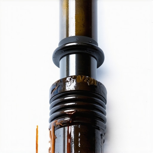 Worn-out leaking automotive shock absorber needing replacement