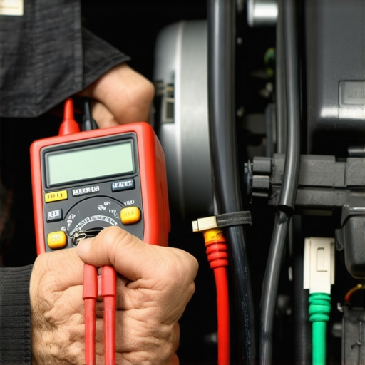 Technician diagnosing a faulty alternator diode bridge using a digital multimeter to check for AC ripple.