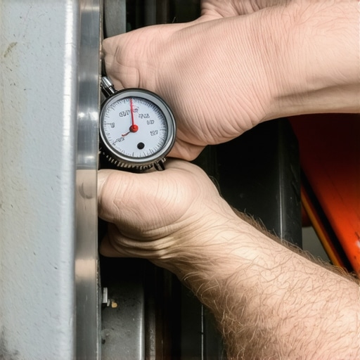 A technician using a dial indicator to measure the precision and runout of a high-performance brake rotor assembly.