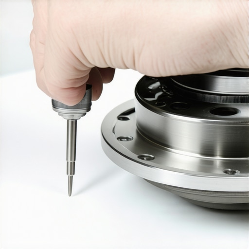 A mechanic using a dial indicator tool on a car wheel hub to check for flange distortion