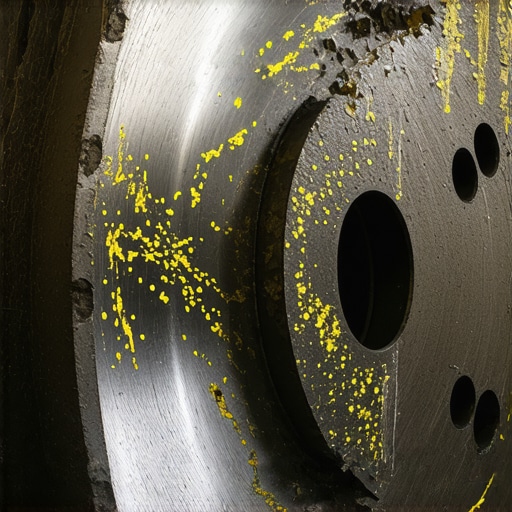 A close-up of a brake rotor with chemical residue hindering the transfer layer.