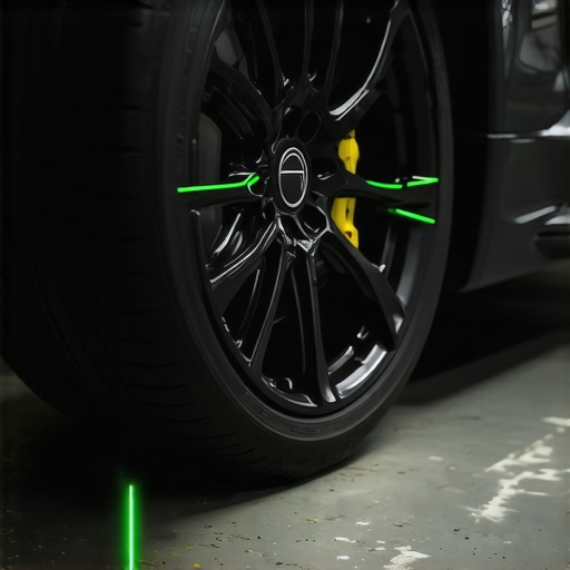 A digital sensor used by a mechanic to calibrate steering angle and wheel alignment on a modern car.