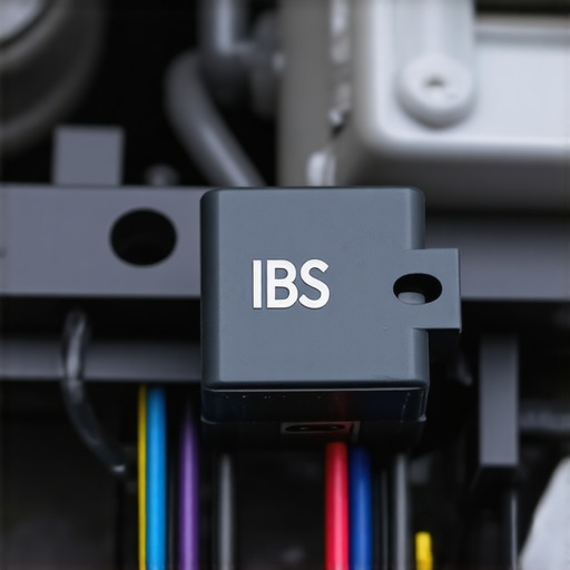 Close-up of an automotive intelligent battery sensor on a negative terminal.